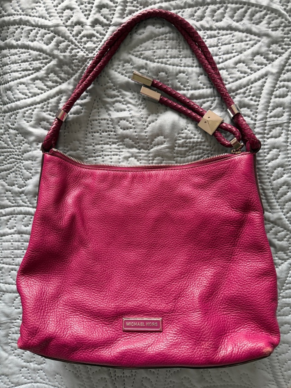Michael Kors Fuchsia Leather Shoulder Bag with Braided Handles